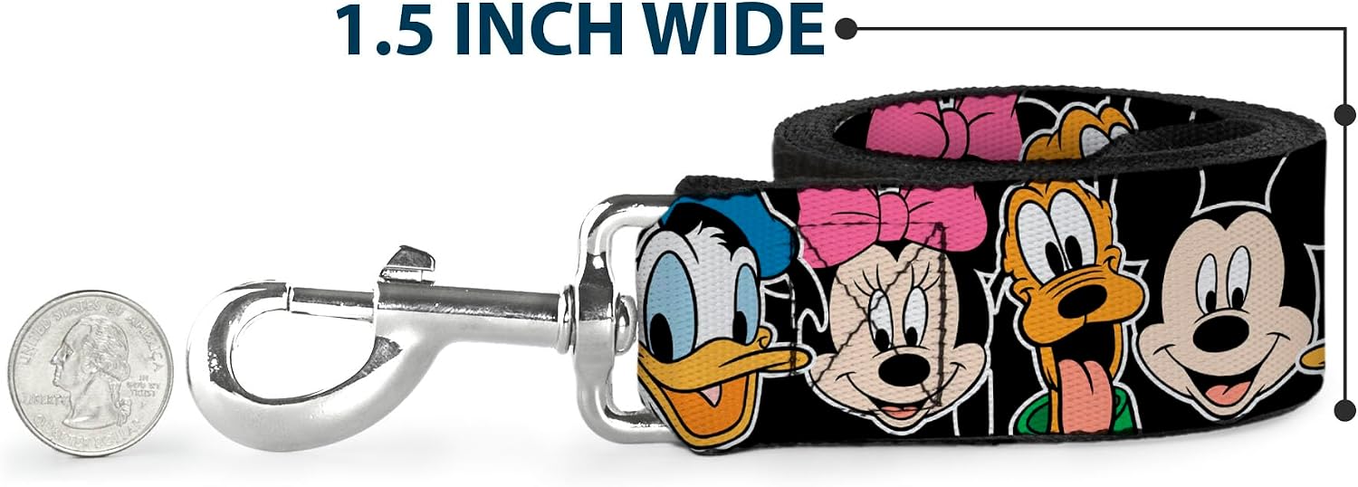 Dog Leash Classic Disney Character Faces Black 6 Feet Long 1.0 Inch Wide