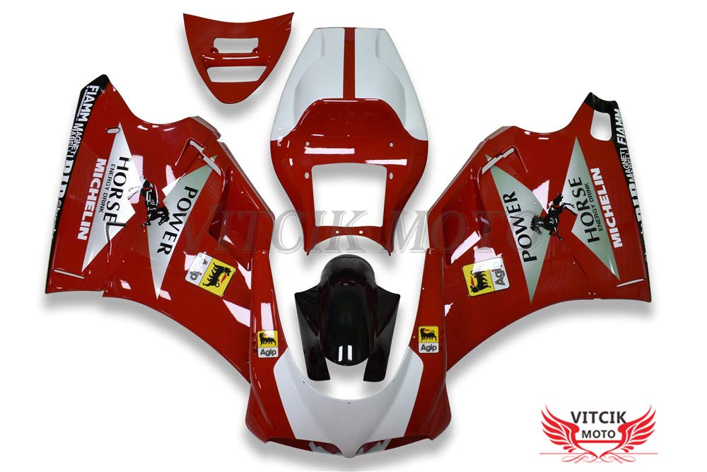 (Fairing Kits Fit for 996 748 916 998 Biposto 1996 1997 1998 1999 2000 2001 2002) Plastic ABS Injection Mold Complete Motorcycle Body Aftermarket Bodywork Frame (Red & White) A045