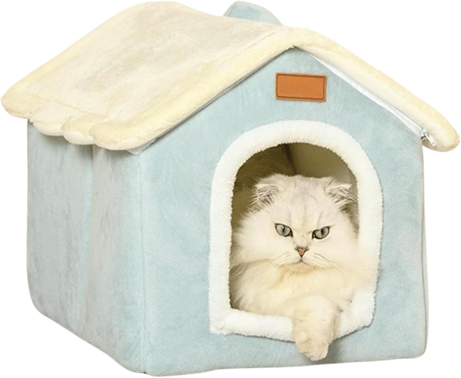 Foldable Dog House Kennel Bed Mat for Indoor Pets,Enclosed Warm Plush Sleeping Nest Bed with Removable Cushion,Covered Small Pet Condos Indoor Cat Hideaway (Green,X-Large)