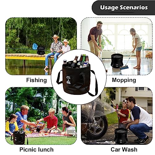 Tragbarer Faltbarer Eimer zum Angeln,Faltbarer Eimer mit Griff, Leichter Faltbarer Wasserbehälter, Camping, Wandern, Rucksackwandern, Outdoor-Überleben, Autowaschen Schwarz 20L
