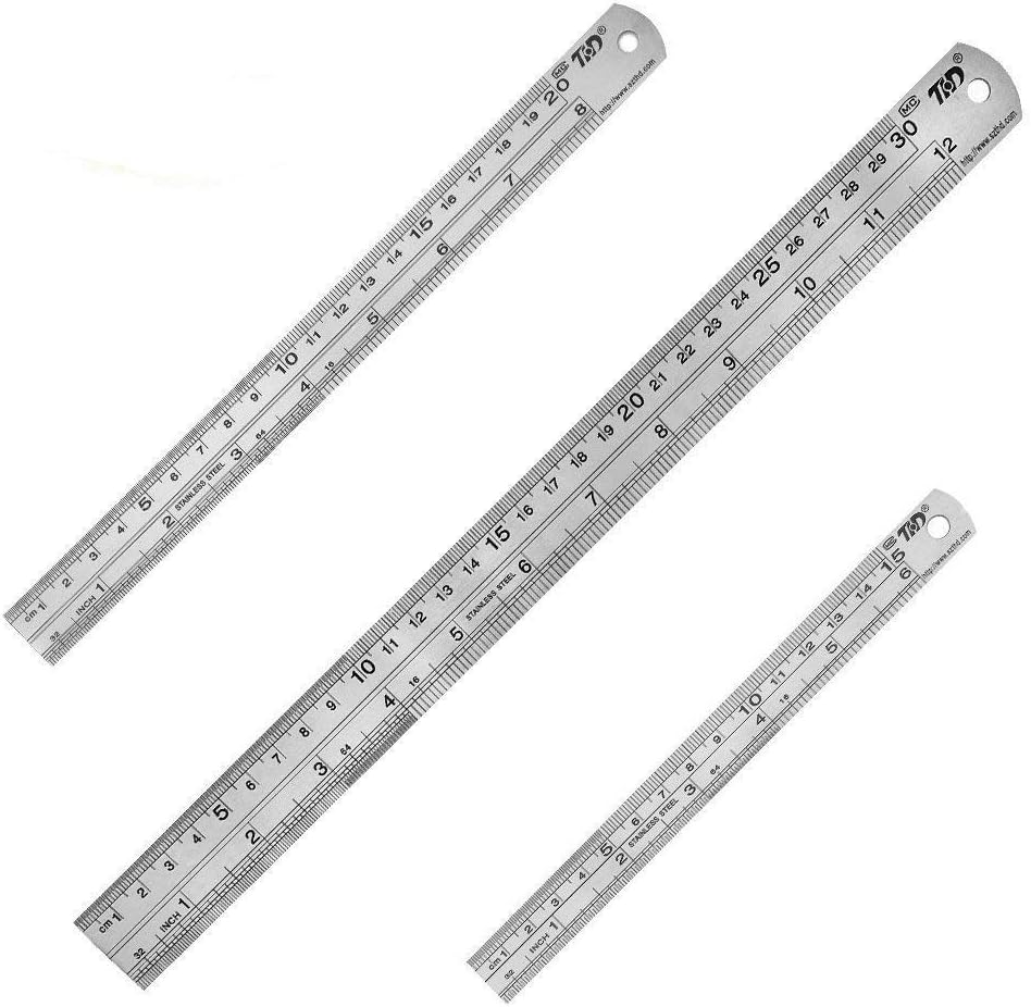 Bestgle 3PCS Stainless Steel Office Ruler Set Straight Edge Measuring ...