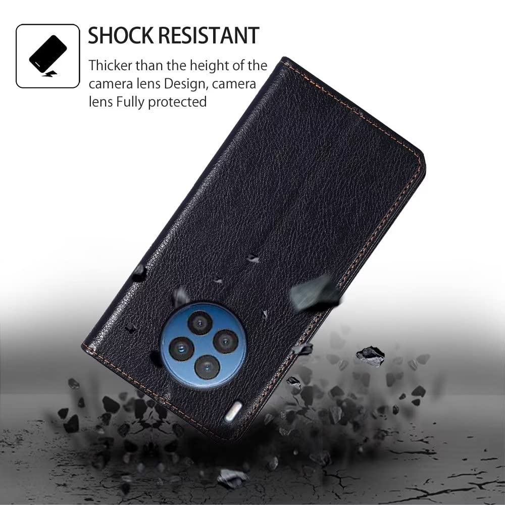 ESONG Custodia per Honor X7,Ultra Sottile Fibra di Carbonio Custodia Antiurto Antiscivolo Cover di Protezione con Porta Carte, [Chiusura Magnetica] [Funzione di appoggio] - Verde