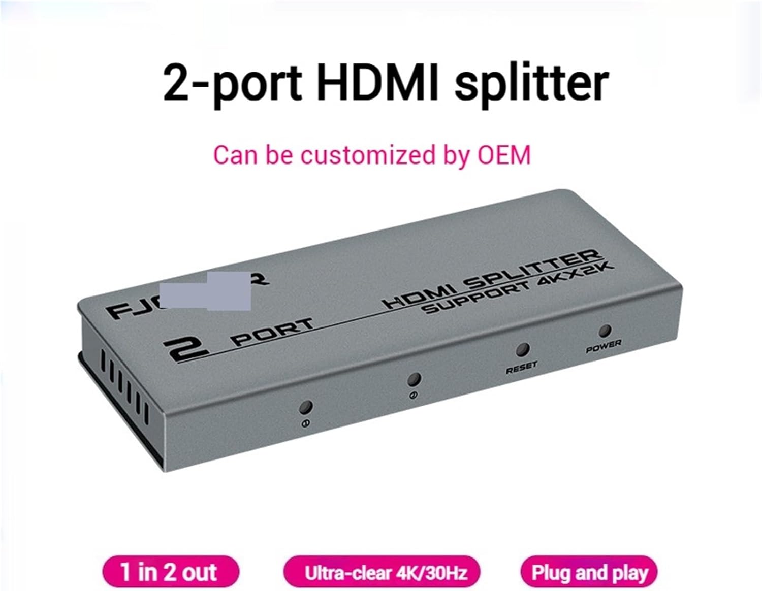 4K*2K HDMI Splitter Version 1.4 1x2 HDMI Video Distributor 1 in 2 Out Display Duplicate Amplifier PC Laptop Monitor TV Projector(4K 30Hz EU Plug)