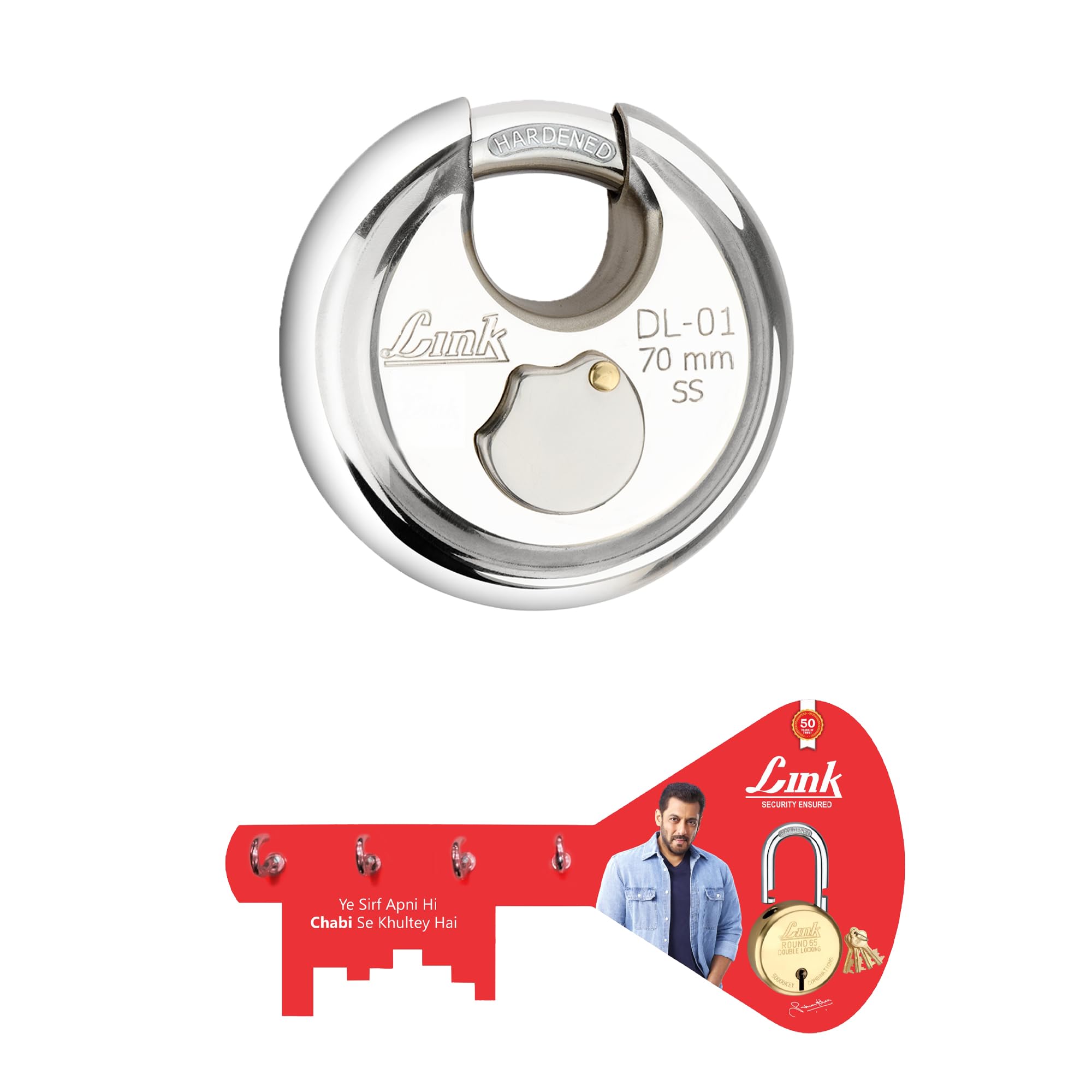 Link Disc Lock 70mm Round Padlock Hardened Shackle with 3 Hi-Tech Silver Keys | Get Free Key Holder, Stainless Steel (B0BRSB972V) Amazon Price History, Amazon Price Tracker