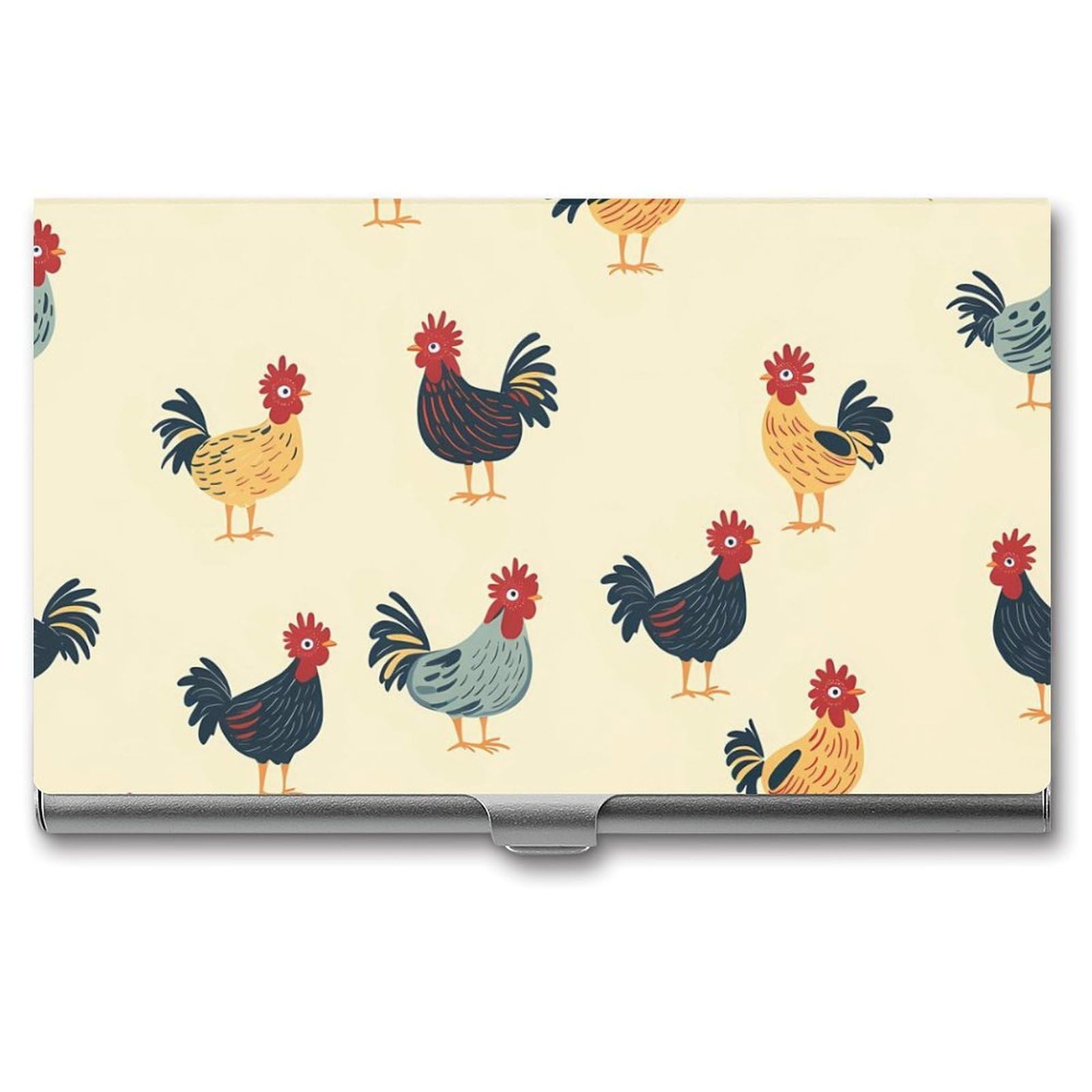 Roosters Chicken Slim Business Card Holder Wallet for Men & Women Pocket Metal Case 3.7x2.2x0.3 Inches
