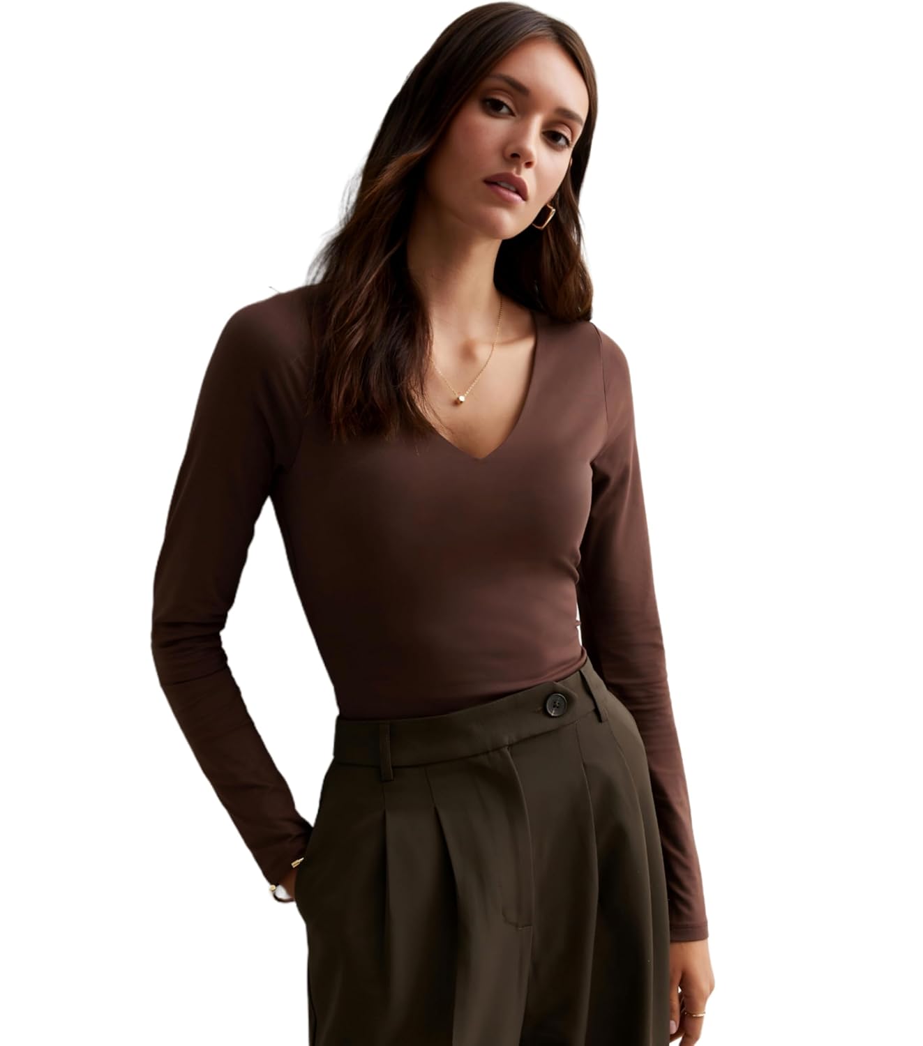 SIGHTBOMB SOFTLINE V Neck Double Layered Seamless Afford LUX Edition Cuddle Baby TEE Long Sleeve TOP for Women SIGHTBOMB SOFTLINE V Neck Double Layered Seamless Afford LUX Edition Cuddle Baby TEE Long Sleeve TOP for Women