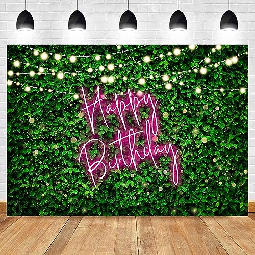 Fondo fotográfico Happy Birthday hojas verdes 7x5ft miniatura 4