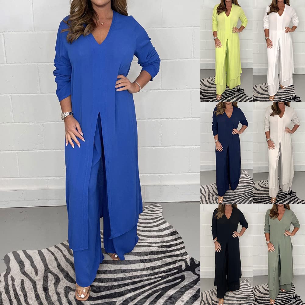 shownicer Femme Ensemble de Pantalon Larges et Top Élégante Ample Costume 2 Pièces Couleur Unie Tailleur Décontracté D'été Tenue de Plage Casual Affaires Outfits Suit