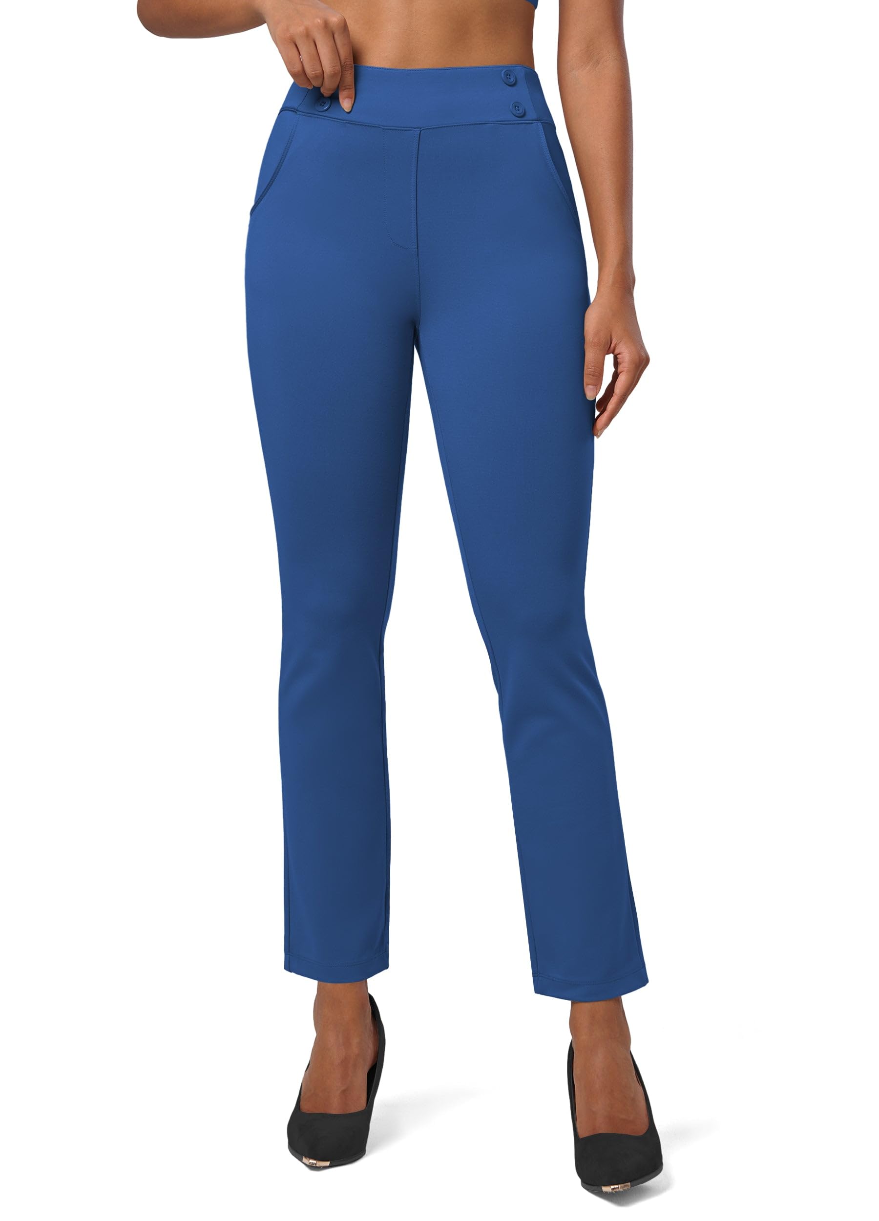 Willit Pantalon de yoga extensible pour femme - Pantalon de travail décontracté taille haute - 68,6 cm