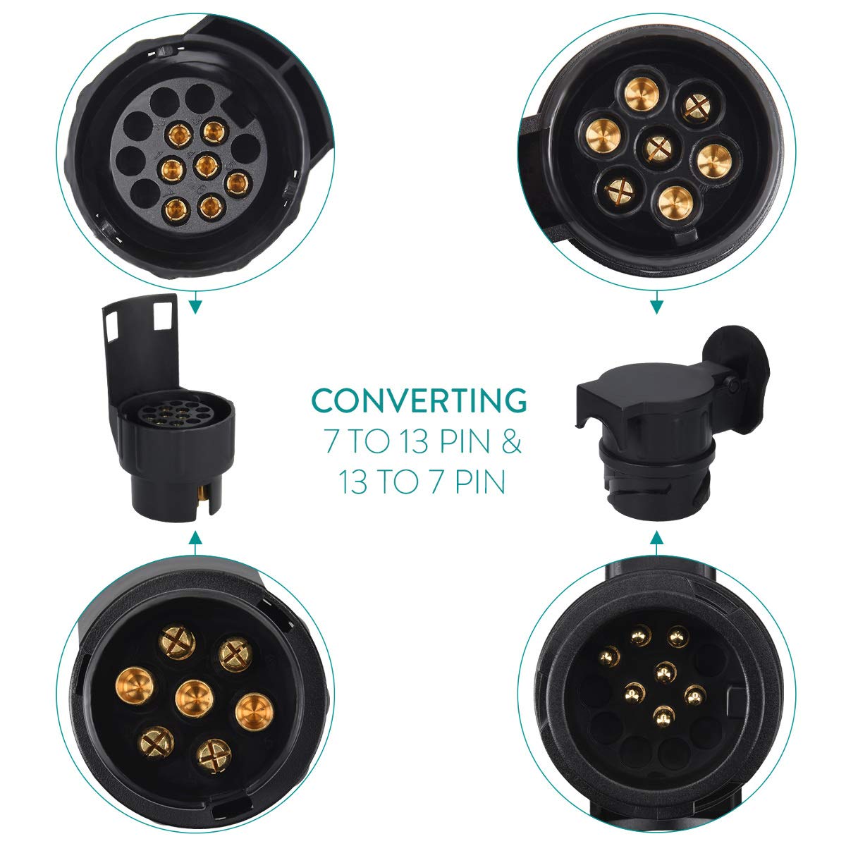 Navaris Comprobador de Luces para Remolque - Equipo para diagnóstico de tensión para Caravana Arrastre - Tester con 2X Adaptadores de 7 y 13 Pines