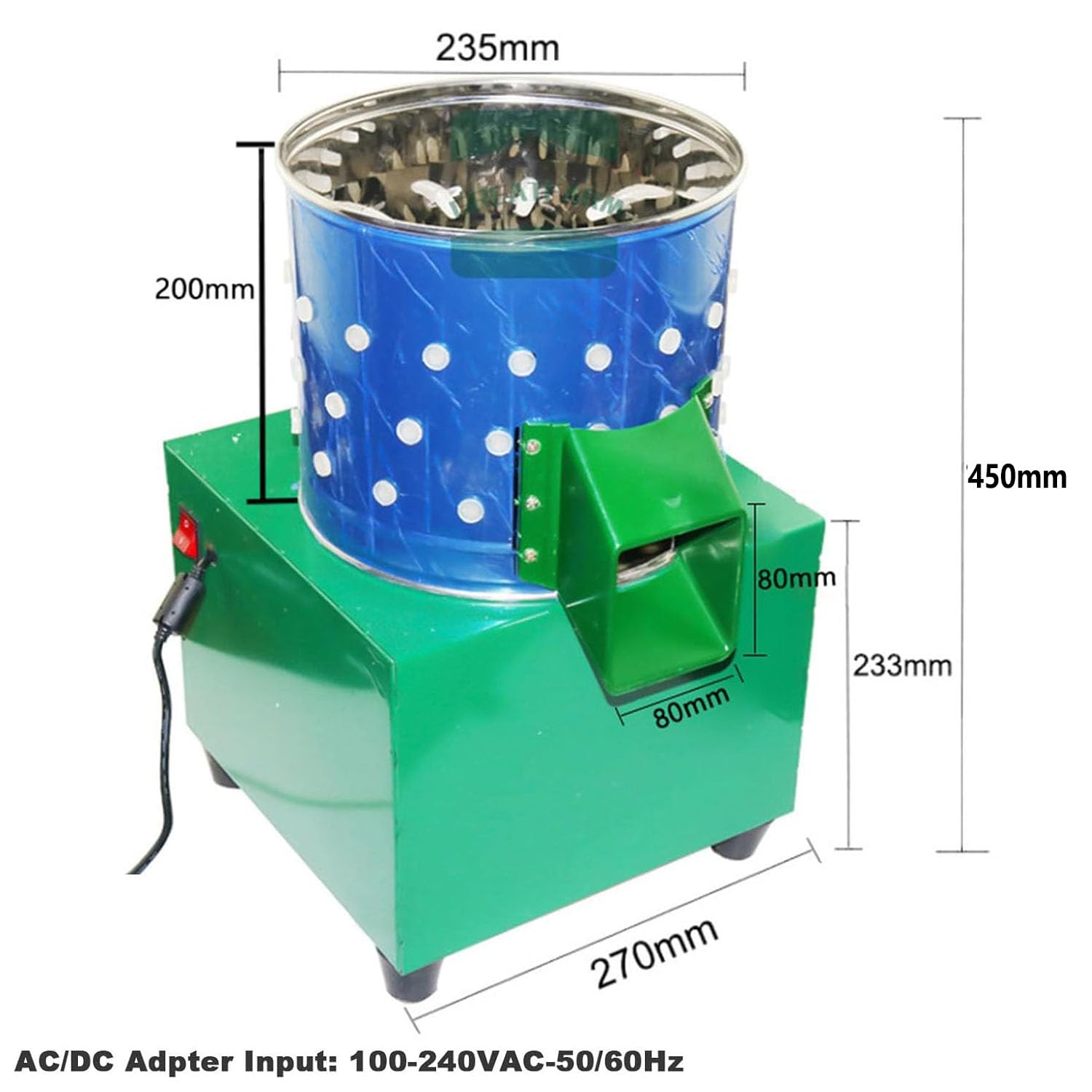 Macchina dello spiffatore del pollame, dispositivo di rimozione della piuma dell'acciaio inossidabile del diametro di 23cm per l'elaborazione dell'azienda agricola dell'anatra del pollo