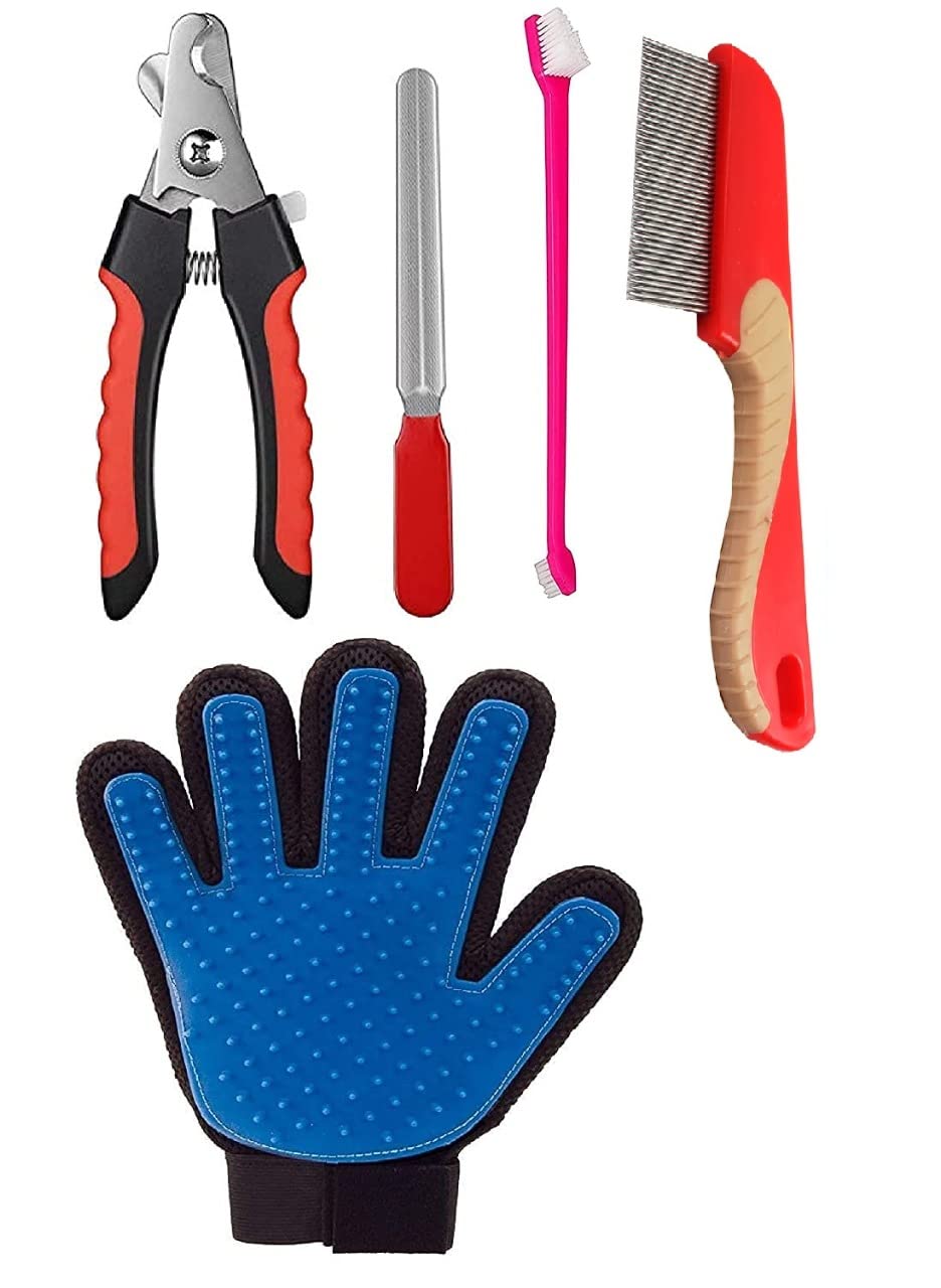 Dog Trust Grooming Kit - Dog Nail Clippers with Filer + Dog Toothbrush Kit + Dog Plastic Slicker Brush with Press Key for Puppies and Dogs + Pet Grooming Glove for Dog, Puppy, Cat - 5 in 1 Dog Combo (B09WDG3TG4) Amazon Price History, Amazon Price Tracker