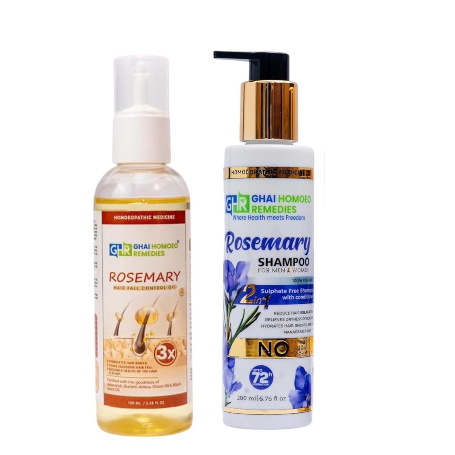 Ghai Homoeo Remedies Combo of Rosemary Hair Oil 100 ML & Rosemary Sulphate Free Shampoo with Conditioner for Hair (200 ML) Each | Natural Homeopathic Hair Oil & Shampoo for Women & Men | Formulated by Dr. N. K. Ghai