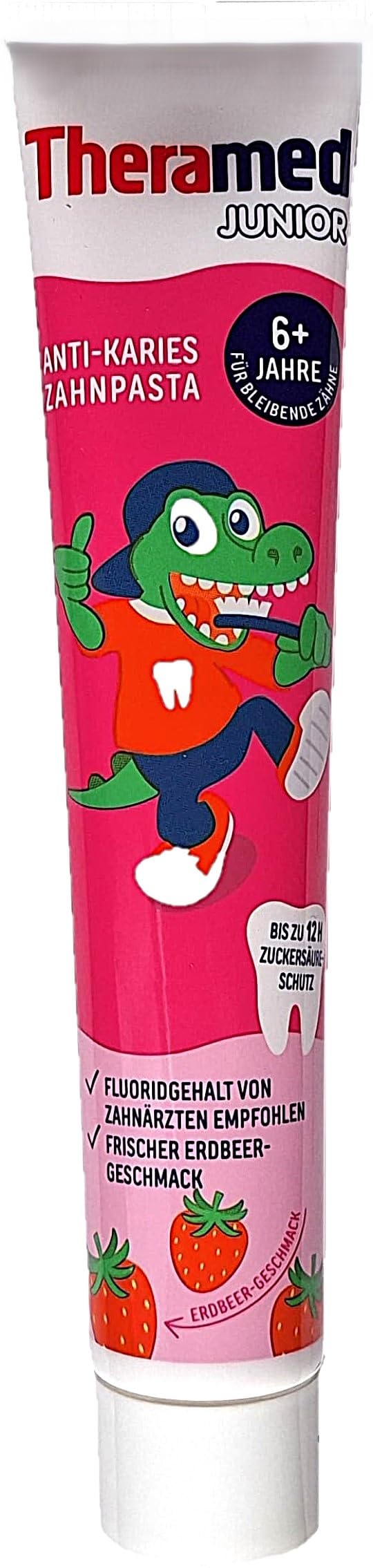Thera-Med Junior Erdbeere ֍ 12 x 75 ml ֍ Kinder-Zahnpasta ab 6 Jahren ► ohne Minze & Menthol ◄ Junior Zahncreme Erdbeer-Geschmack +1 Gratis Radierer von ManyMore*