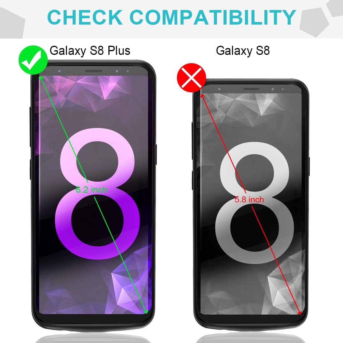 Elebase Galaxy S8 Plus Battery Case,5500mAh Portable External Backup Charging Case,Rechargeable Impact Resistant Extended Power Charger for Samsung Galaxy S8 Plus(Not Galaxy S8)(Black)