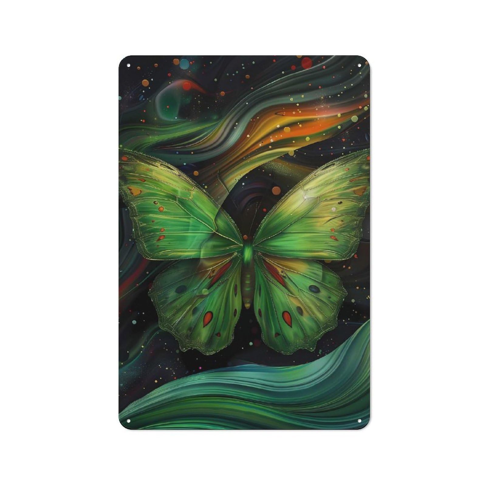 Junmoney Cosmic Green Butterfly Vintage Metal Wall Decor 30X20cm, Vintage Tin Sign For Bakery, Diner, Cafe Or Family Room