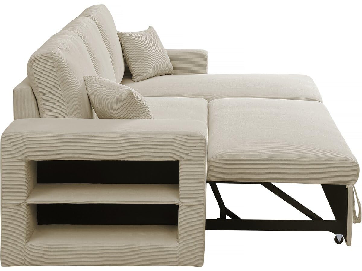 Habitat et Jardin Canapé d'angle en Velours côtelé Convertible/réversible Axel - 3 Places - Beige