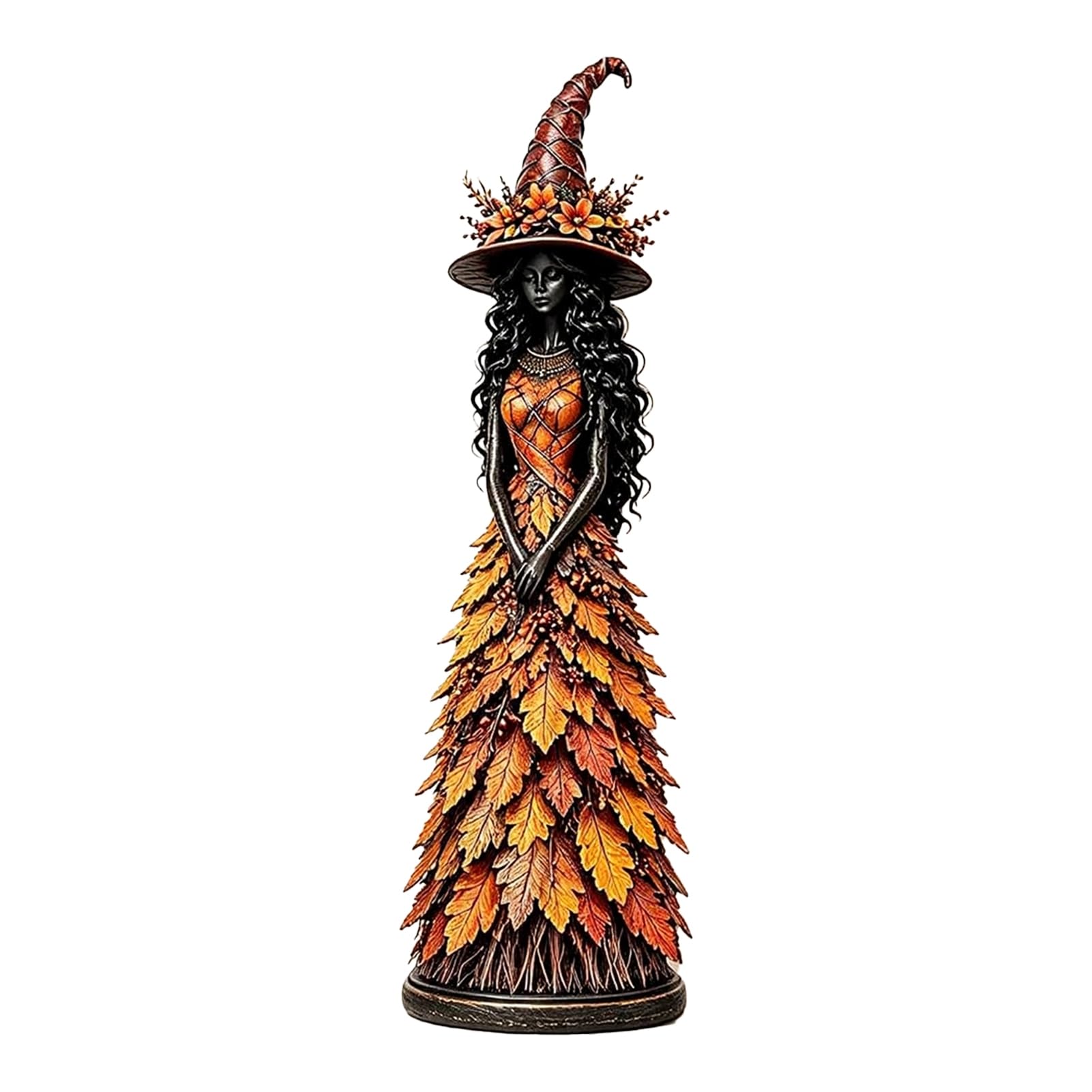 RetroNest Seasonal Witch Figurine Ornament,Handcrafted Resin Statue For Halloween Thanksgiving Tabletop Decor,20cm Leafy Sculpture For Cottagecore Gothic Home AestheticOrange