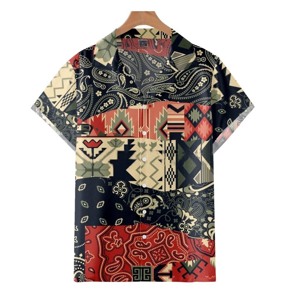 Camicie da Uomo, Camicia Hawaiana Estiva da Uomo Camicia Vintage Azteca con Fiori di anacardi Camicia da Spiaggia a Maniche Corte Taglie Forti Maglietta Casual da Festa ad Asciugatura Rapida Camicia