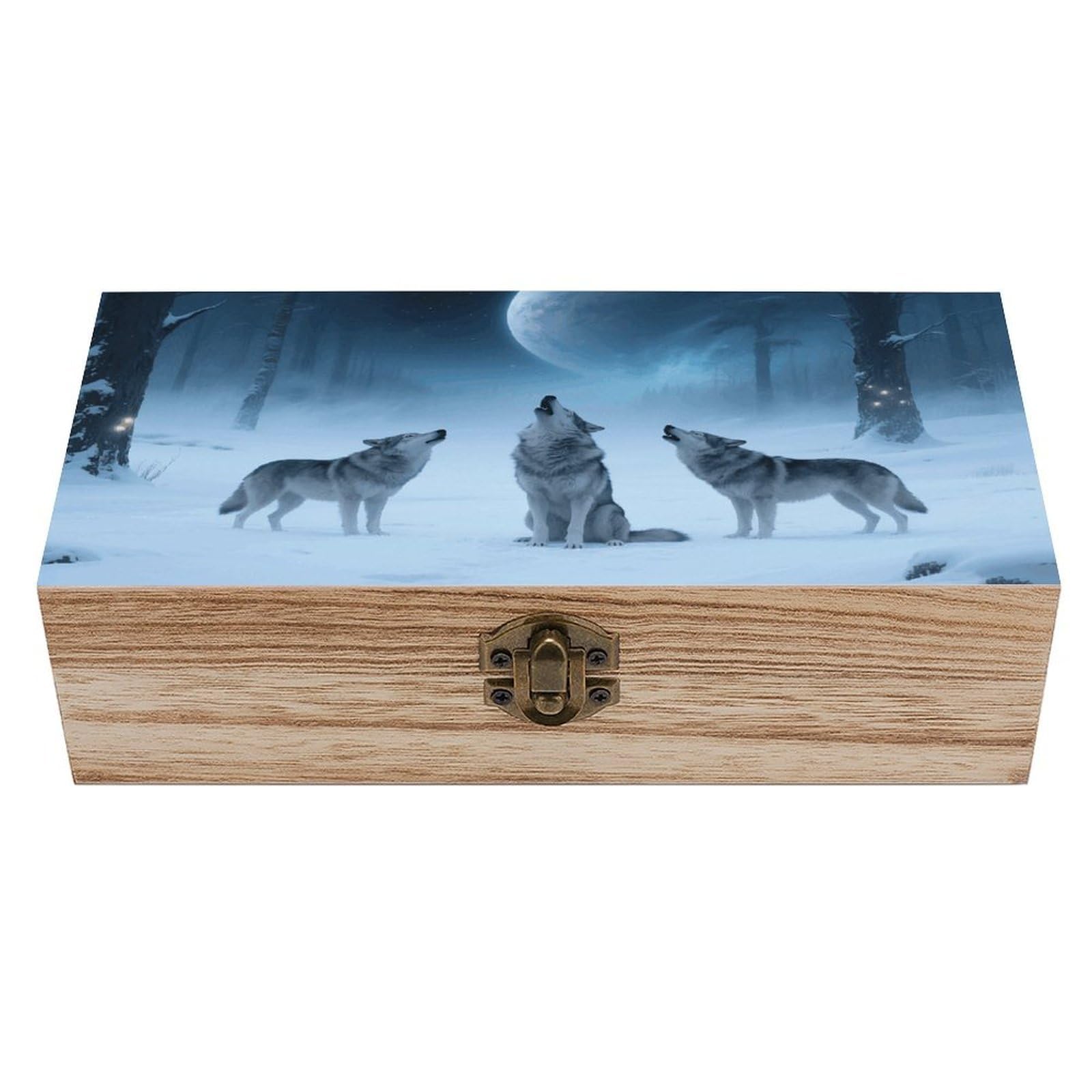 VstaDank Wolves Howl in Snowy Wooden Storage Box Vintage Wood Box with Lid Large Wooden Jewelry Boxes DIY Wood Gift Boxes Exquisite Jewelry Case Art Stash Keepsake Storage Case