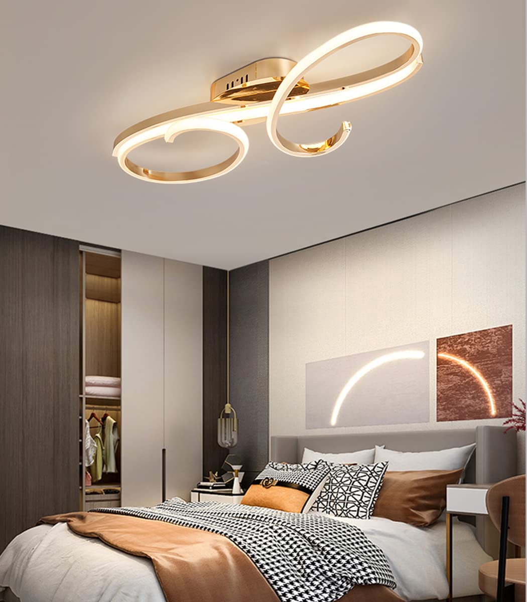 Bellastein LED Design Deckenlampe Modern Wohnzimmer Pendelleuchte Dimmbar Esszimmer Hängelampe Metall Chrom Deckenleuchte für Esszimmer Schlafzimmer Wohnzimmer (Gold, ‎L80cm)