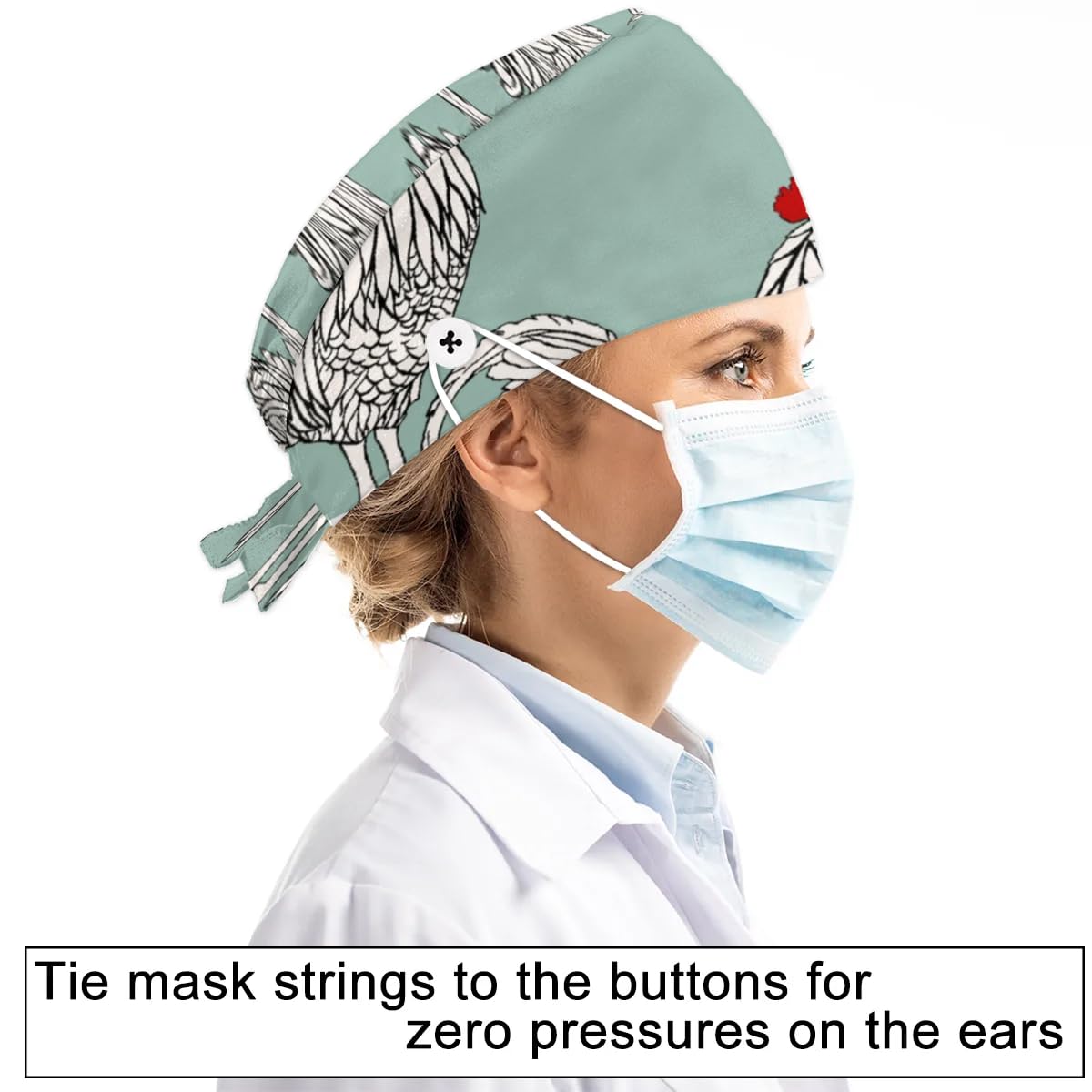 Mularoka Hand Painted Roosters Working Caps with Button Sweatband Comfortable Adjustable Bouffant Hats Work Hat for Women Men