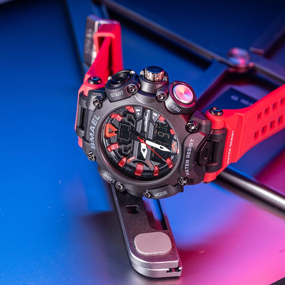 MASTOP Orologio da uomo, analogico, digitale, LED, doppio display, militare, multifunzione, elettronico, impermeabile, al quarzo, orologio sportivo con sveglia, cronometro, retroilluminazione, 12 ore
