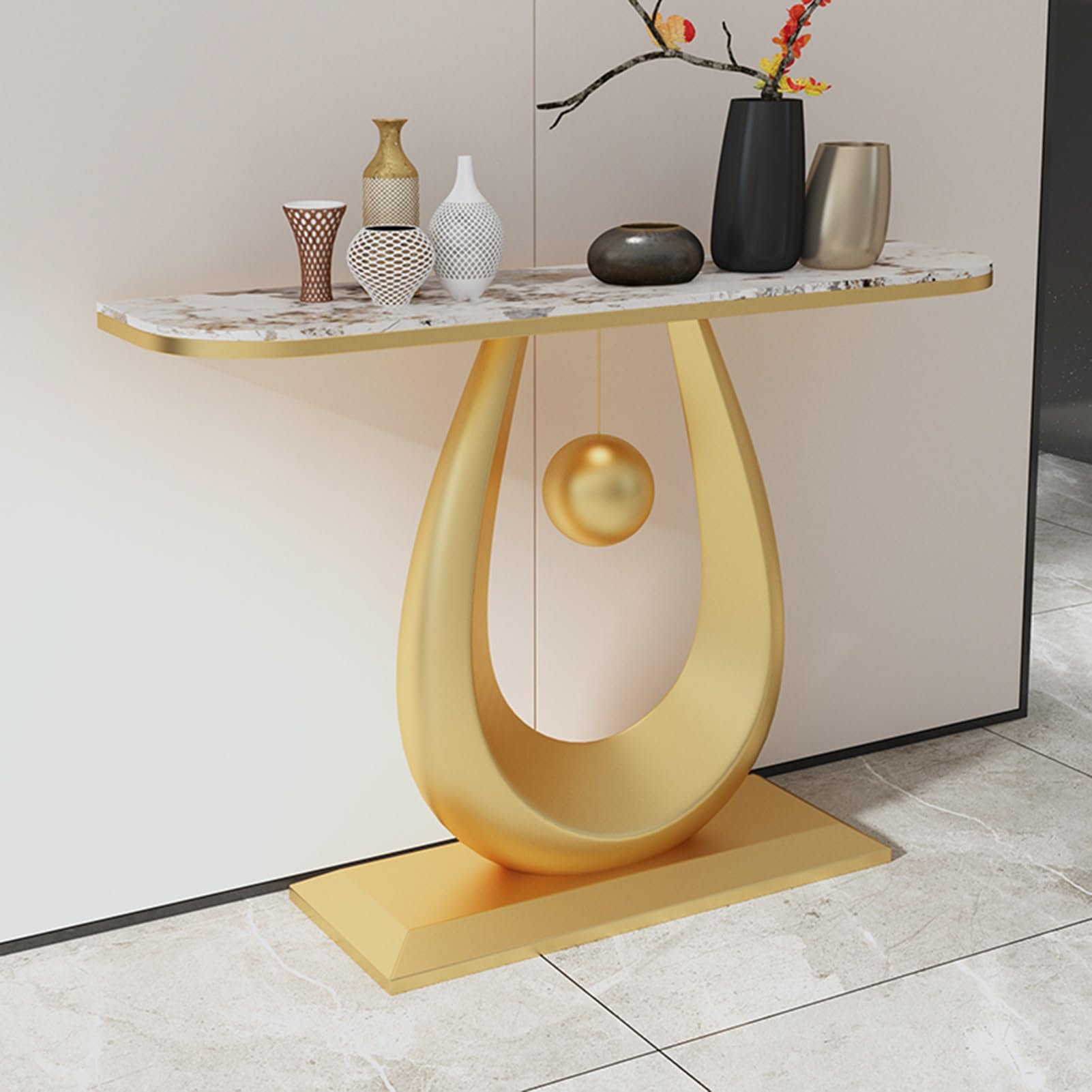 MESCXTY Contemporary Accent Table, Entryway Console Hallway with Storage, Modern Decorative, Decor, for Living Room, Hallway, Foyer(Gold B,150cm/59in)