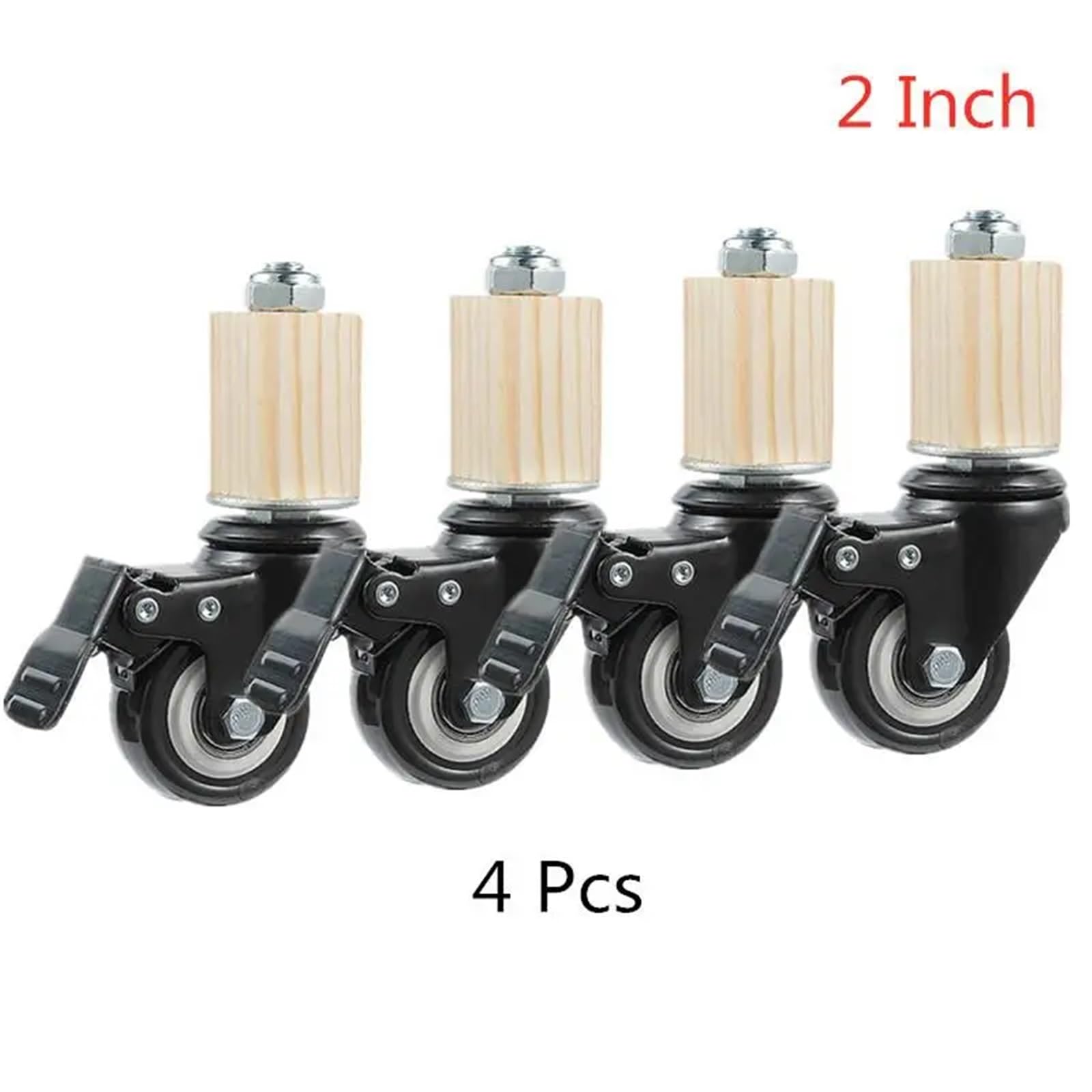 DFLPBHAV 4 Pcs/Lot 2 Inch Caster 30mm Square Tube Stainless Steel Furniture Leg Iron with Brake Universal Wheel, Black