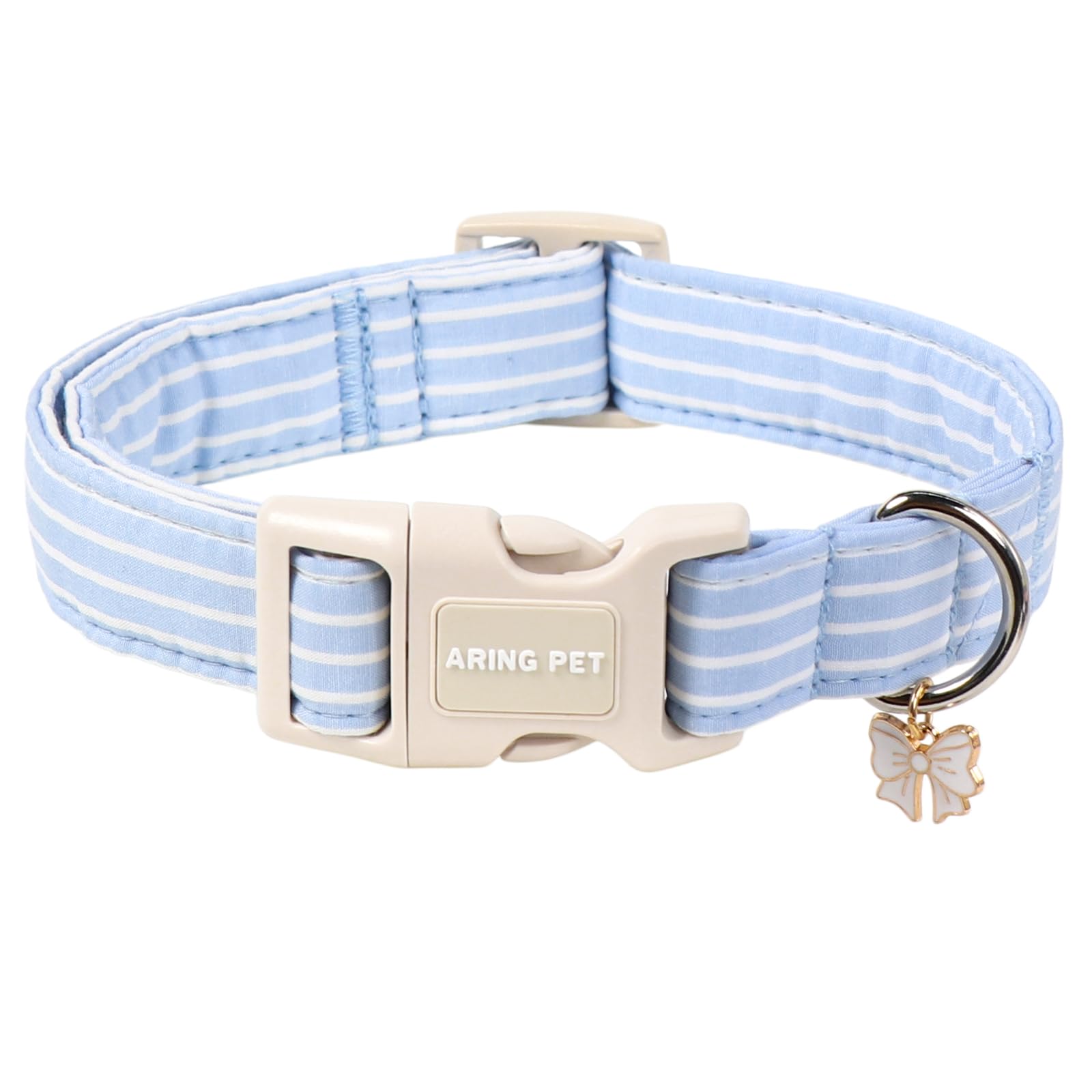 ARING PET Stripe Dog Collar, Cute Summer Blue Stripe Pet Collars with Bow Charm for Puppy Small Medium Large Boy Girl Dogs, for Daily Outdoor Walking Beach Stroll-S — image 1