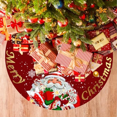 Vintage Santa Christmas Tree Skirt - 36in Red Retro Indoor/Outdoor Holiday Decoration
