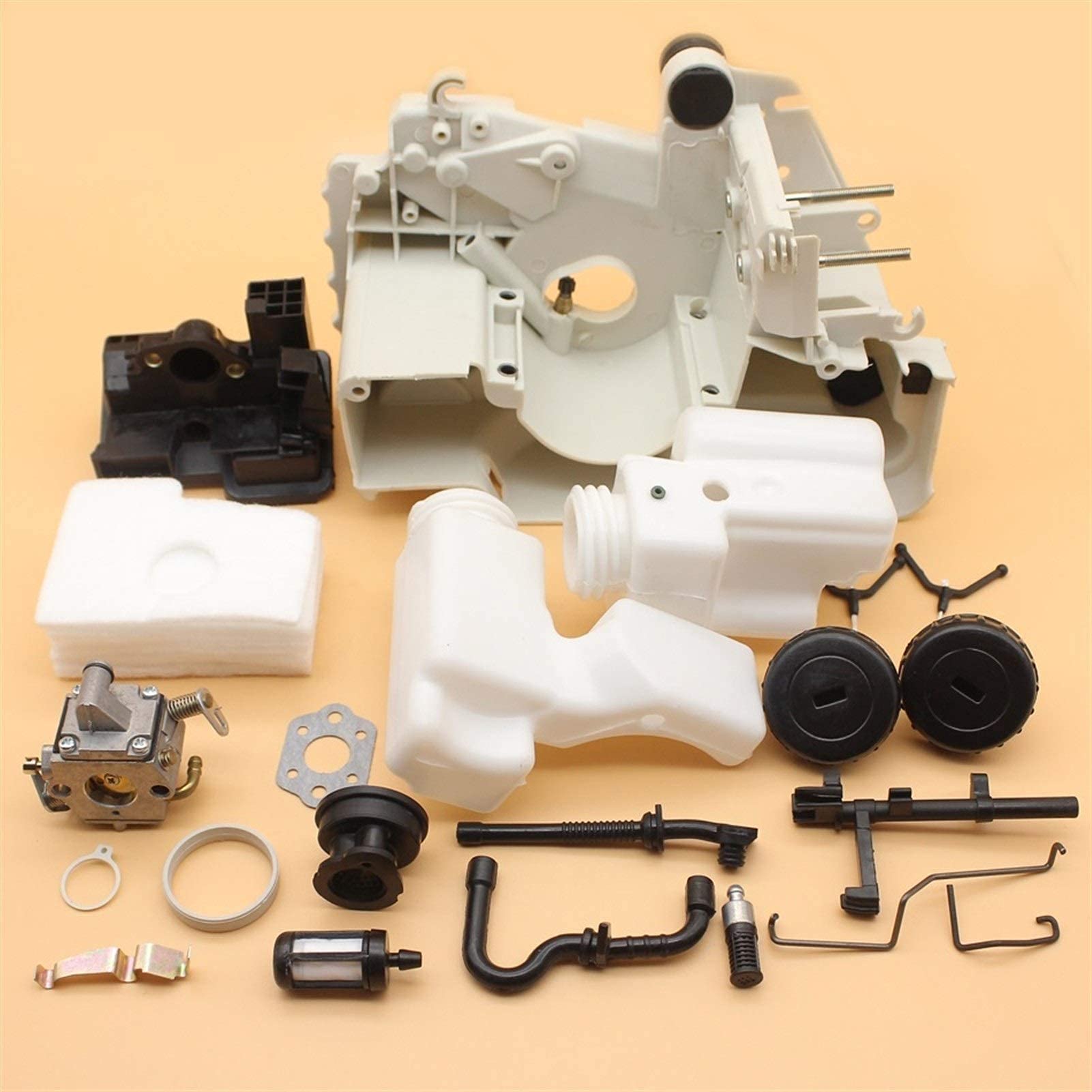 Cárter Carcasa del Motor Carburador Filtro de Aire Kit de Tanque de Aceite y Combustible Compatible con STIHL MS180 MS170 018017 Piezas de plástico para Motosierra de Gasolina