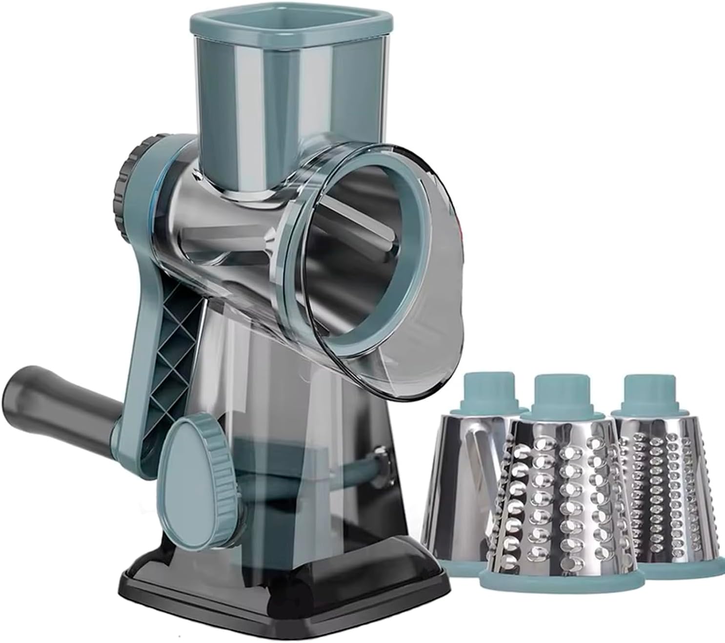 Rallador giratorio de queso y verduras 3 en 1 mejorado con 3 cuchillas intercambiables, fácil de limpiar, apto para lavavajillas y duradero.