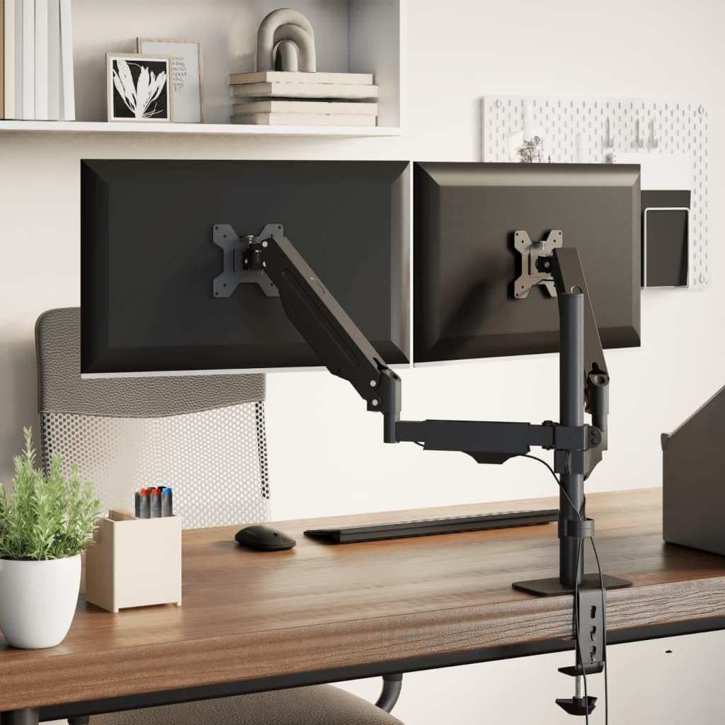 Braccio doppio per monitor da 27 pollici con molla a gas, regolabile in altezza, girevole, estensibile, compatibile con VESA, supporto stabile in acciaio per ufficio, gaming e soggiorno