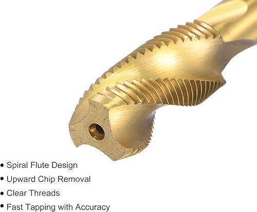 Miniatura 3 de uxcell Grifo roscado de flauta espiral 12-20 UNF, HSS (acero de alta velocidad) chapado en titanio rosca 3 flautas herramienta de roscado H2