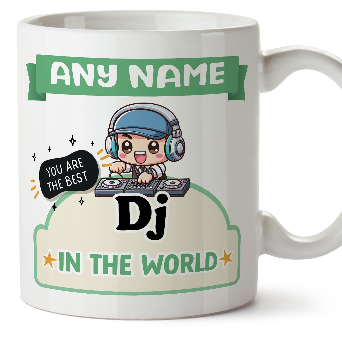 MUGFFINS Personalised Mug for DJ Man - in English - Best in The World - Kawaii - Funny Custom Gift for Colleagues - Ceramic 11oz Mug