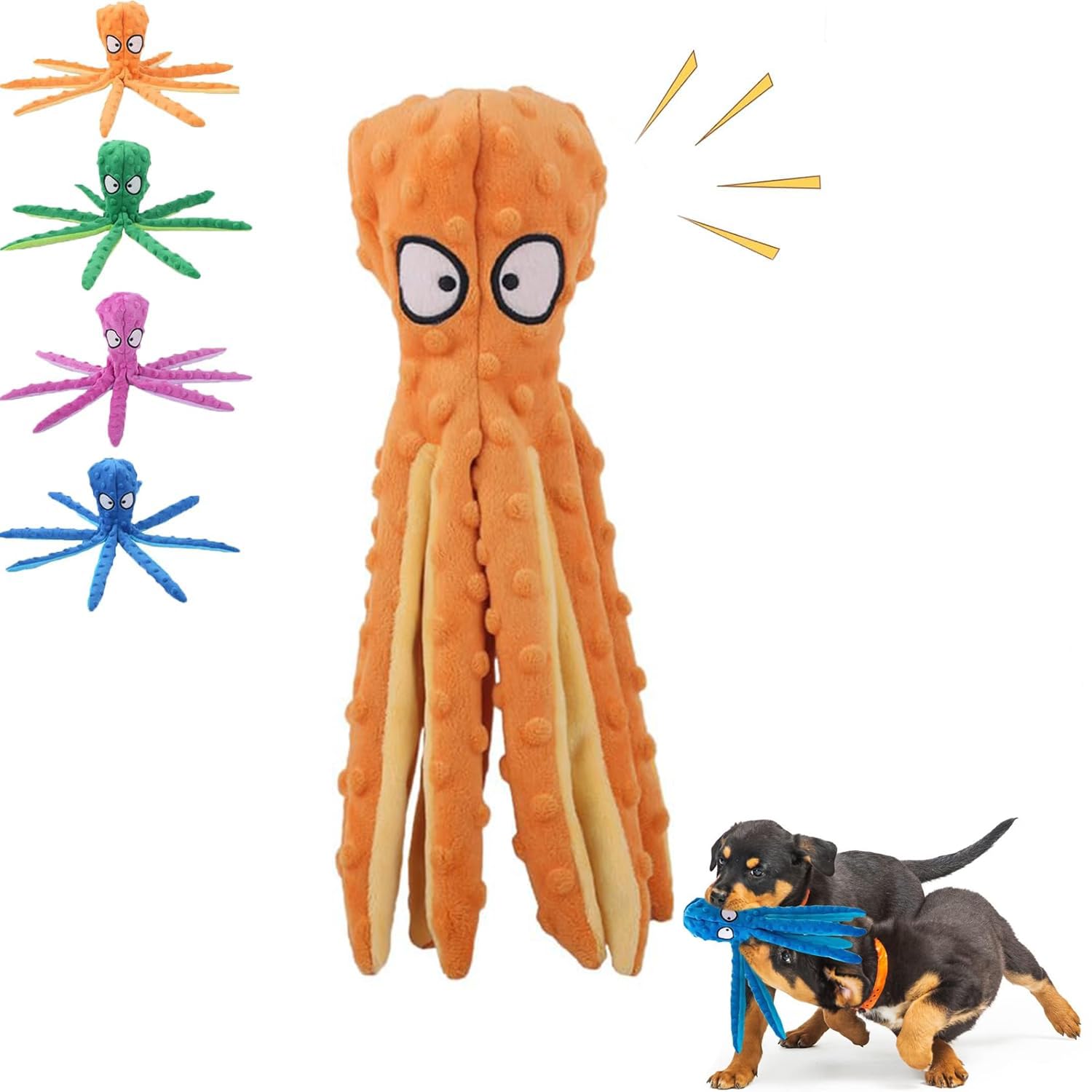 2025 New Octopus Dog Toys, Eco Friendly Octopus Plush Dogs Toy, No Stuffing Crinkle Dog Toys for Aggressive Chewers, Durable Interactive Chew Toys for Small, Medium and Large Dogs (Orange)