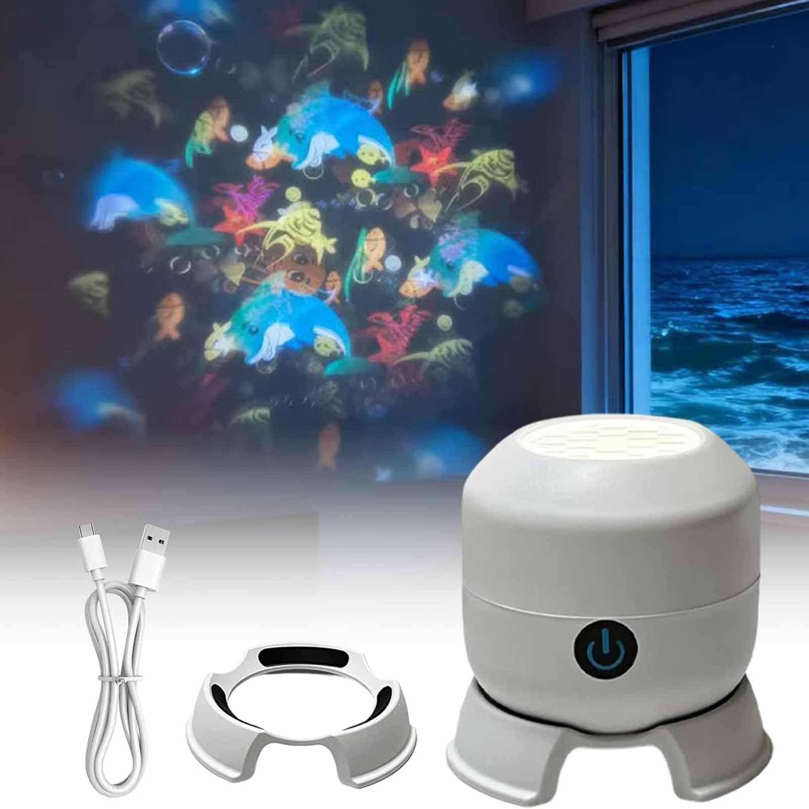 Dynamic Rotating LED Projector Light, USB Rechargeable LED Projector, Snowflake/Christmas/Oceans Dynamic Patterns, 360° Rotating Ocean Night Light Projector for Bedroom, Room Decor (Ocean)
