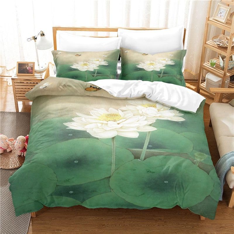 Parure de lit 90x190 enfant lotus vert pour transformer la chambre en havre de paix
