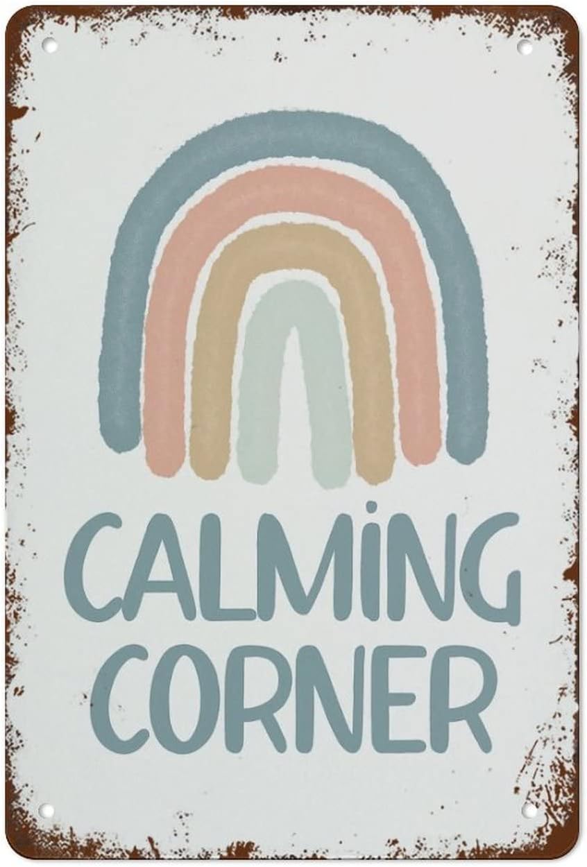 Xingfox Ts 06 Calming Corner Rainbow Print Dark Colors Quote Classroom Aluminum Sign Vintage Funny Wall Art Decor Plaque Gift For Home Kitchen Bathroom Restaurant Garden Decorations 8X12 Inch