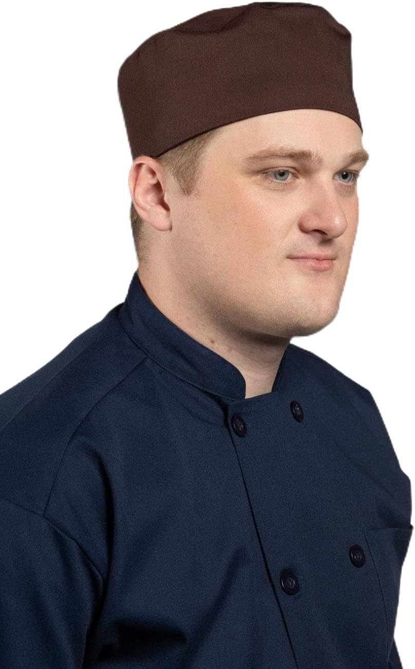 Chef Hats, Scull Cap, Beanie & Neckerchief Beanie w/Hook/Loop Closure/Brown/One Size