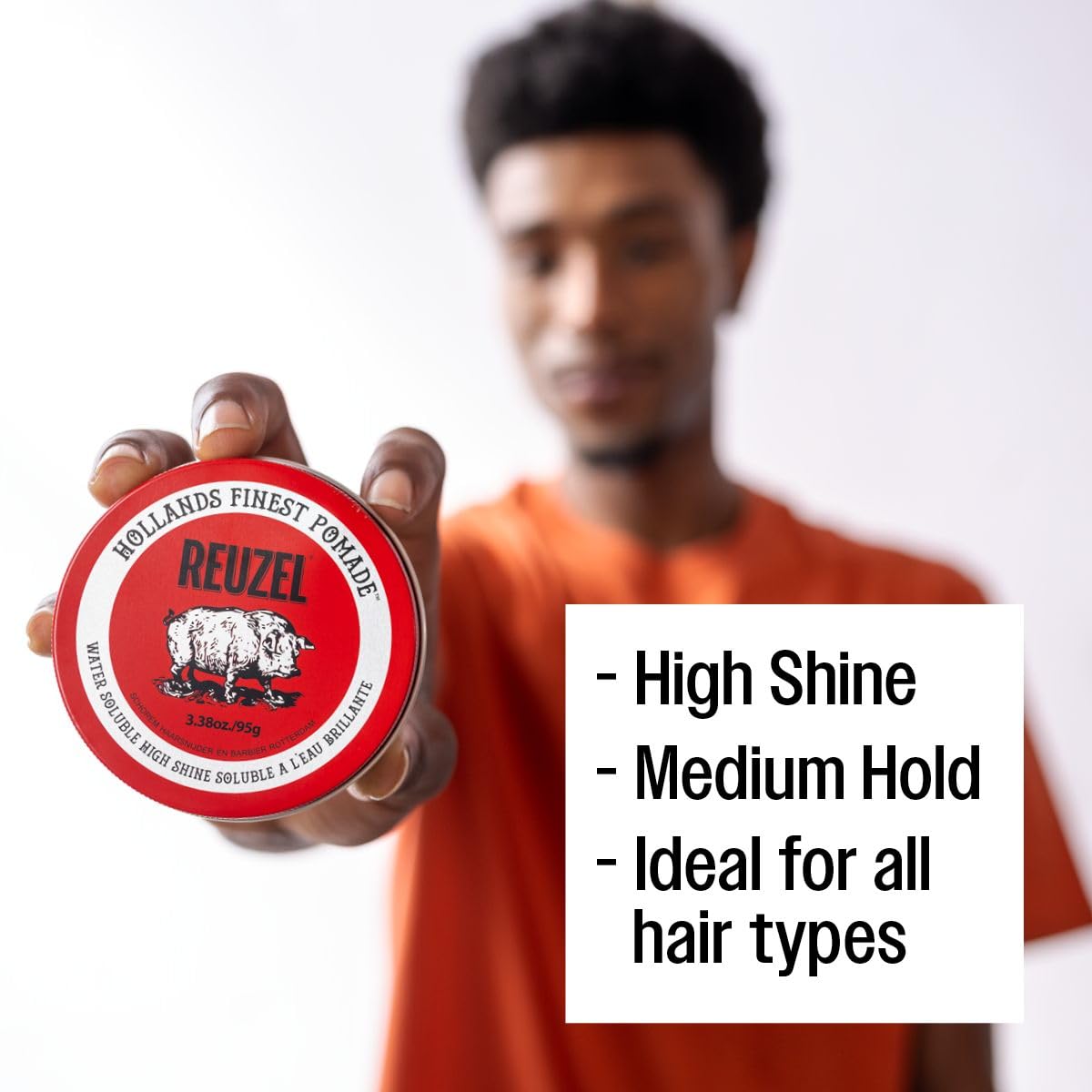 Reuzel Red Pomade Medium Hold High Shine Pomade for Men Water Soluble, 3.38oz/95g, 95 g (Pack of 1) - Image 3
