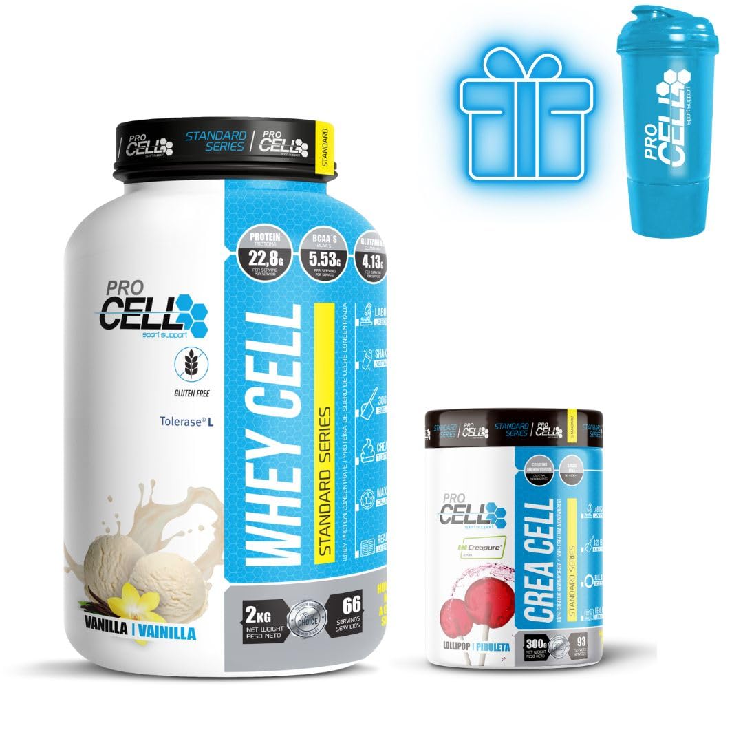 PROCELL | PACK WHEYCELL + CREACELL CREAPURE 300 gr + SHAKER | Proteína Whey Pura para Aumentar Masa Muscular | Creatina Monohidratada Pura (99%) Creapure® | (2 kg, Vainilla)