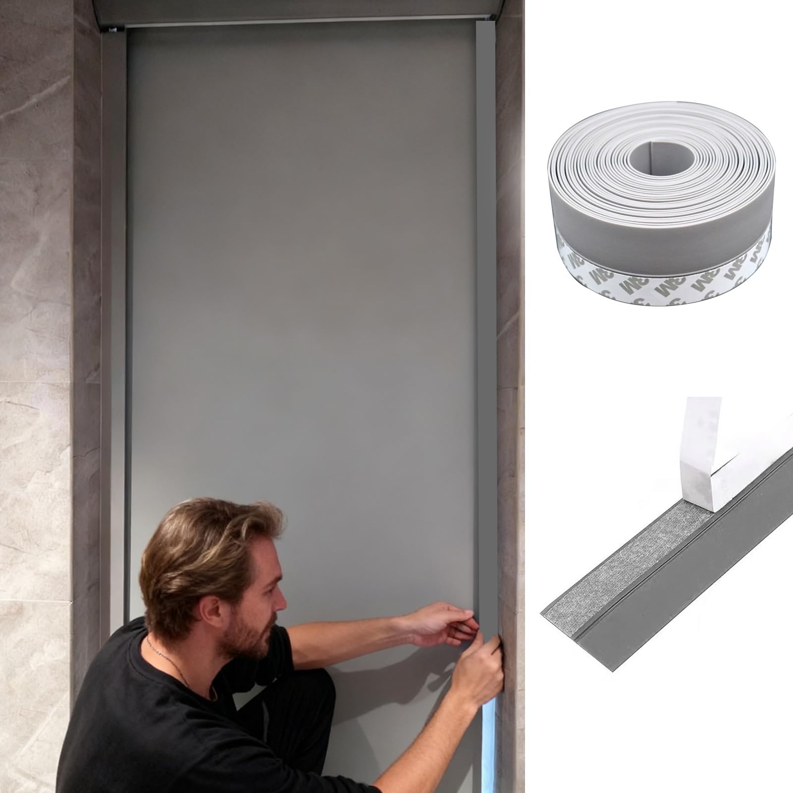 strisce oscuranti per finestre Strisce Autoadesive Anti-luce, Strisce Anti-luce in Silicone per Finestre Da 3,5 cm Di Larghezza, Guarnizioni Anti-spiffero Tagliabili Porte-finestre(Gray,25m/82ft)