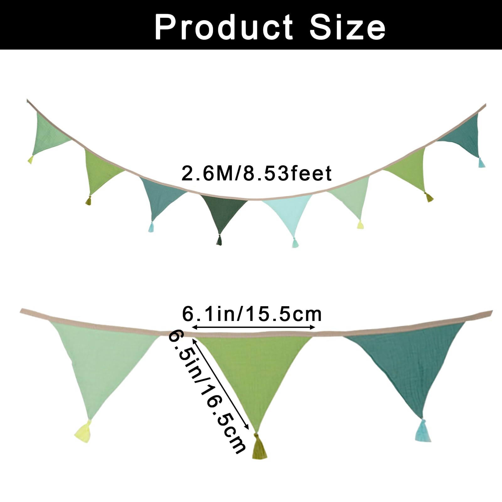 Fabric Bunting Banner with Tassel, 10PCS Double Sided Cotton Bunitng - Image 2