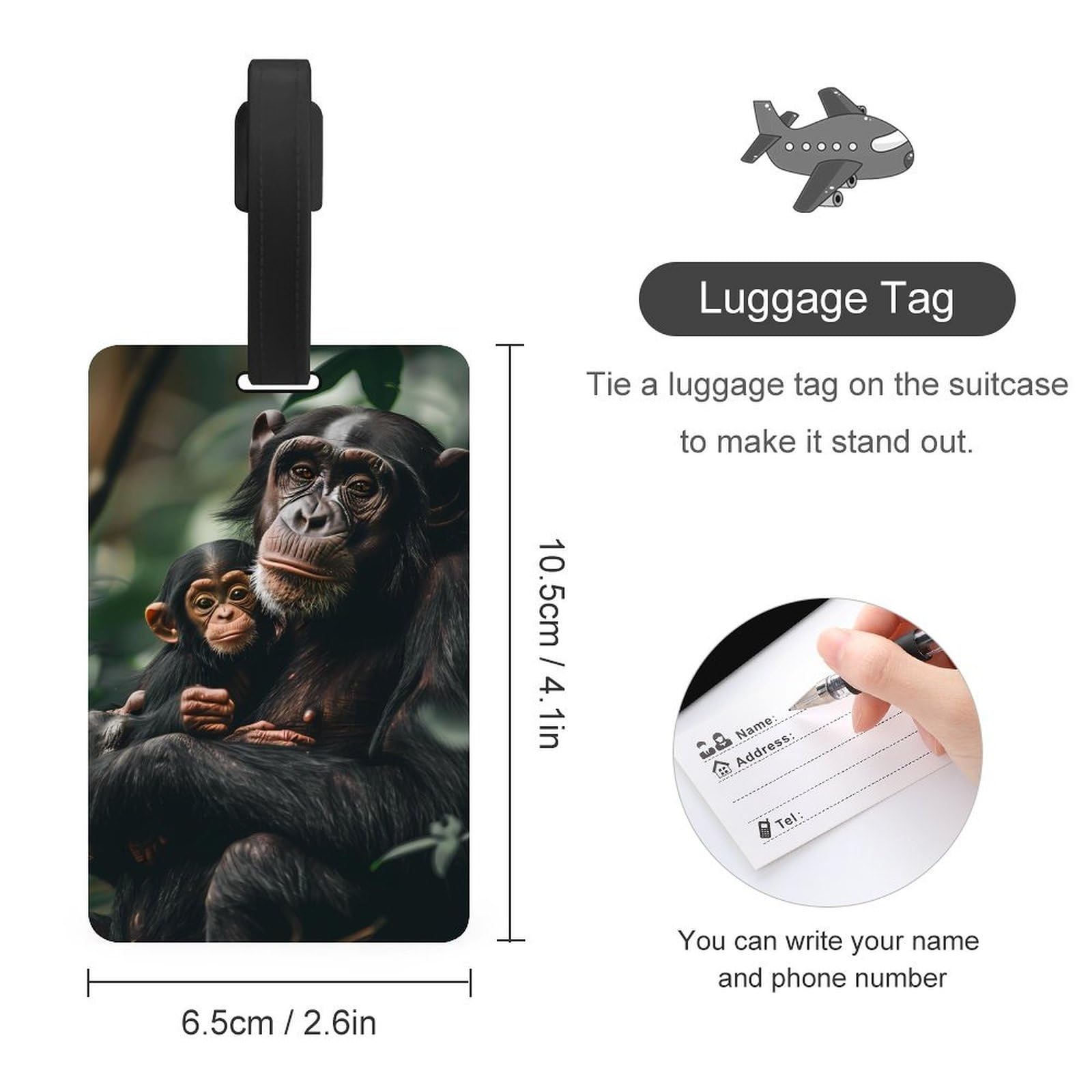 Chimpanzee Cuddles Luggage Tags for Suitcases TPU Baggage Tag Cute ID Label Travel Bag Tags for Men Women