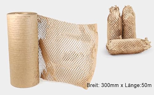 BOMEI PACK 30cmx100m Honigwaben Verpackungspapier -Braunes Wabenpapier - umweltfreundliche Alternative zu Plastik-Luftpolsterfolie für Versand und Umzug, Füllmaterial Verpackung
