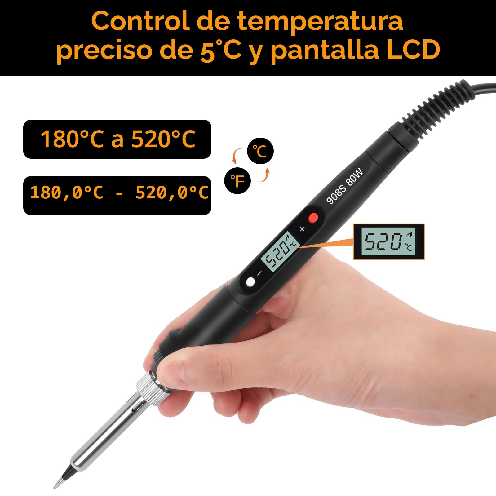 VFANDV Soldador de Estaño 80W Kit Profesional 13 en 1 Con Temperatura Ajustable 180℃-520℃ Para Reparación, DIY, Bombas de Soldadura