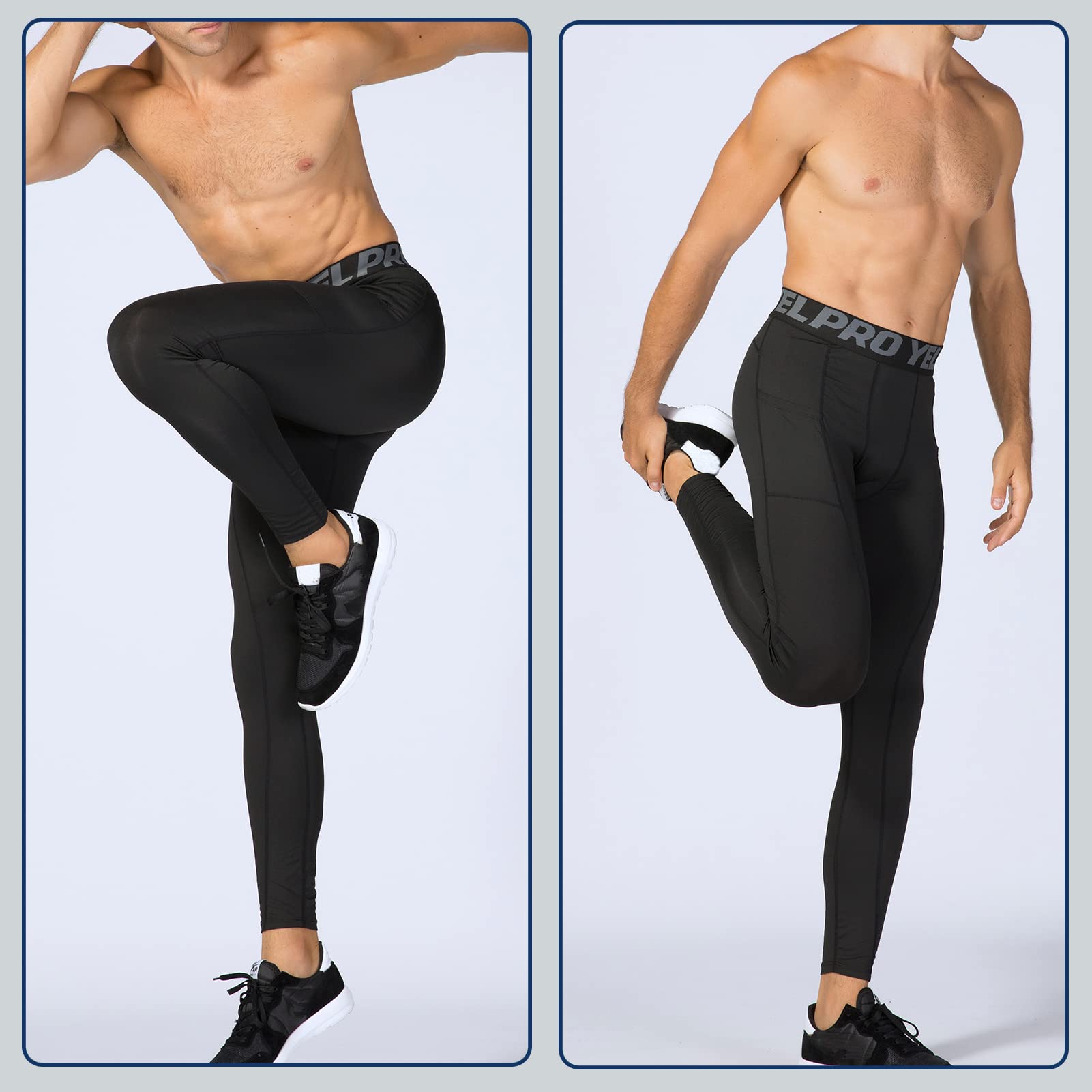 2 Piezas Leggings Hombre Pantalones Deportivos de Compresión Secado Rápido Mallas Largas con Bolsillos para Running Fitness Yoga