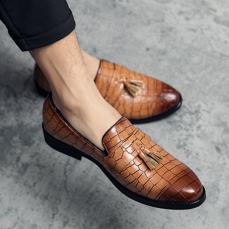 Tassel Dress Oxford Shoes for Men's Business Office Slip-on Business Anti-Slip Non Slip Rubber Sole Block Heel Classic Round Toe Leather2